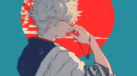 A vibrant HD desktop wallpaper featuring Gintoki Sakata from the anime Gintama, showcasing the character's distinctive style and personality in a striking background.