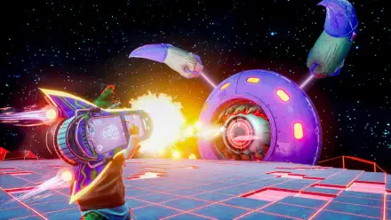 A vibrant HD desktop wallpaper featuring scenes from the video game Gori: Cuddly Carnage, showcasing its unique art style and energetic atmosphere.