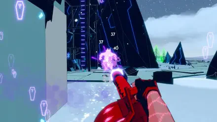 A dynamic scene from the video game Wild Bastards, featuring a character wielding a futuristic gun in a vibrant, neon-lit environment. The artwork serves as a high-definition PC desktop wallpaper.
