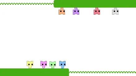 Colorful characters from Pico Park 2 are featured against a minimalist white background, creating an engaging HD desktop wallpaper for fans of the video game.