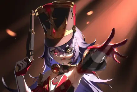 A dynamic HD wallpaper from Genshin Impact featuring Chevreuse, showcasing her striking design and bold pose, set against dramatic lighting.