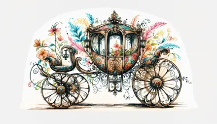 A beautifully detailed carriage adorned with vibrant flowers and ornate designs, presented as a 4K Ultra HD PC desktop wallpaper and background.