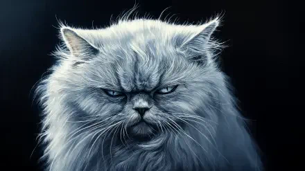 A stunning 4K Ultra HD image of a Persian cat with a majestic, fluffy coat, showcasing its expressive eyes and gentle features against a dark background.
