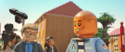 A vibrant HD desktop wallpaper from the movie Piece by Piece, featuring animated characters, including a smiling astronaut and an older man, set against a cheerful backdrop.