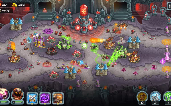 HD desktop wallpaper featuring artwork from the video game Kingdom Rush 5: Alliance, showcasing vibrant characters and fantasy landscapes.