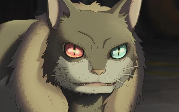 A close-up of a cat with strikingly colored eyes from the anime *The Imaginary* (2023) by Studio Ponoc, featured as an HD desktop wallpaper and background.