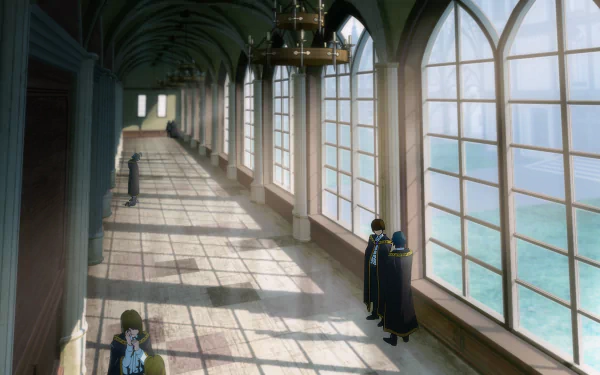 An HD desktop wallpaper featuring characters from the anime Wistoria: Wand and Sword, showcasing vibrant artwork and dynamic poses in a fantasy setting.