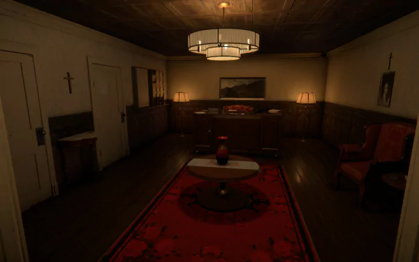 HD desktop wallpaper featuring themes from the video game The Mortuary Assistant, creating an immersive gaming atmosphere.