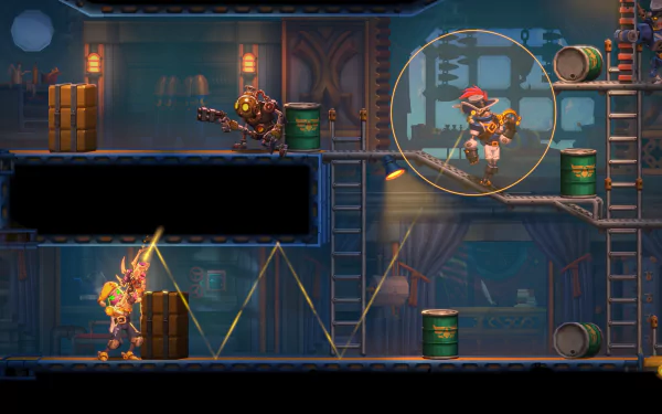 A stylish HD desktop wallpaper featuring visuals from SteamWorld Heist II, showcasing its vibrant art and engaging video game theme.