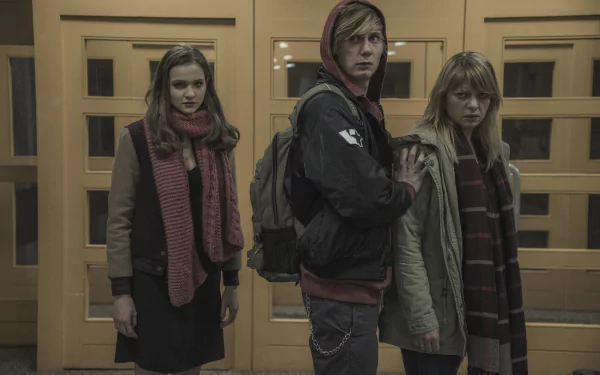 HD desktop wallpaper inspired by the TV show Dark, featuring a minimalistic dark background that captures the show's mysterious and atmospheric essence.