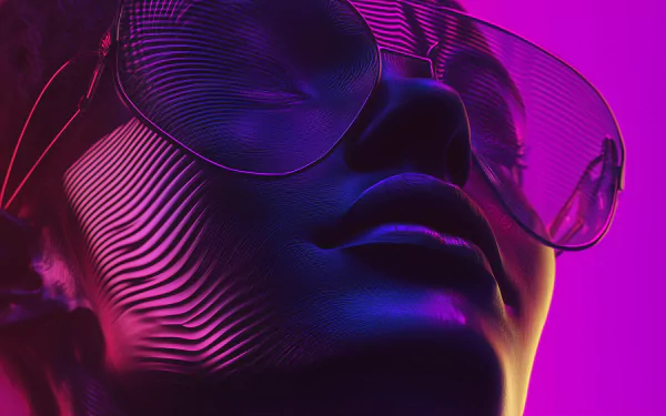 A vibrant HD desktop wallpaper featuring an abstract figure with sunglasses, illuminated in bold acidwave and vaporwave colors, creating a striking visual experience.