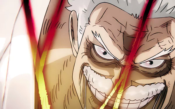 4K Ultra HD anime wallpaper featuring Monkey D. Garp from One Piece with intense expression and dynamic lighting, designed for PC desktops.