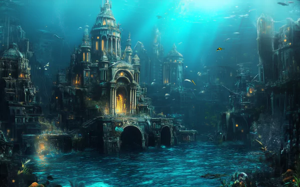 A serene underwater scene featuring vibrant marine life and fantasy elements, designed as a captivating HD desktop wallpaper and background for an enchanting vibe.