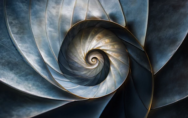A stunning HD desktop wallpaper featuring a Fibonacci spiral, showcasing intricate patterns and a mesmerizing blend of colors that evoke natural beauty and mathematical elegance.