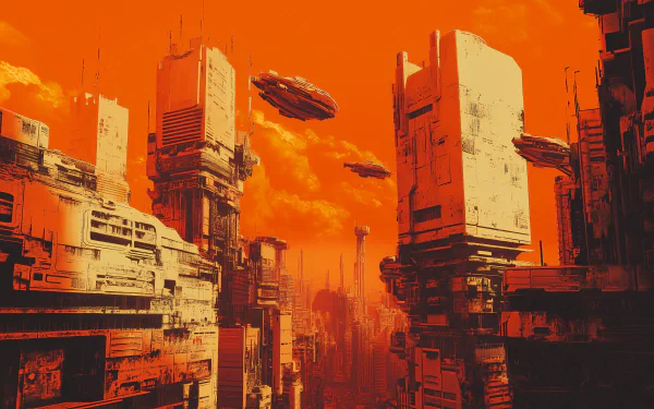 A vibrant sci-fi cityscape featuring towering structures and advanced technology, designed as an HD desktop wallpaper and background for a futuristic aesthetic.