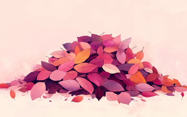 A vibrant pile of autumn leaves in shades of pink, orange, and purple, creating a stunning HD desktop wallpaper and background.