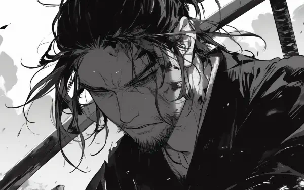 HD desktop wallpaper featuring Miyamoto Musashi from the manga *Vagabond*. A striking background that captures the essence of this iconic character.