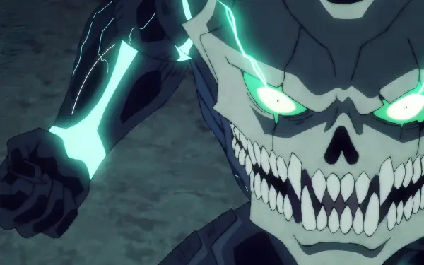 This HD desktop wallpaper features Kafka Hibino from Kaiju No. 8, showcasing the dynamic clash between him and a formidable monster in a vibrant anime style.