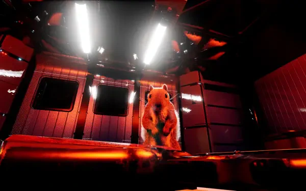 A dynamic HD desktop wallpaper featuring the quirky character from the video game Squirrel with a Gun, showcasing an adventurous and playful theme.