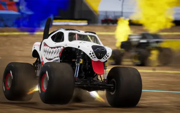 HD desktop wallpaper featuring an exciting scene from the video game Monster Jam Showdown, showcasing thrilling monster truck action and vibrant graphics.