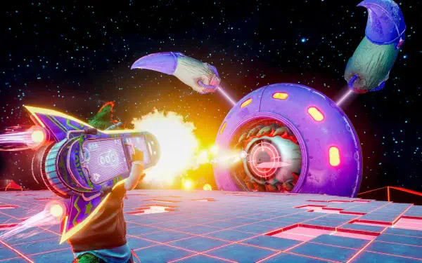 A vibrant HD desktop wallpaper featuring scenes from the video game Gori: Cuddly Carnage, showcasing its unique art style and energetic atmosphere.