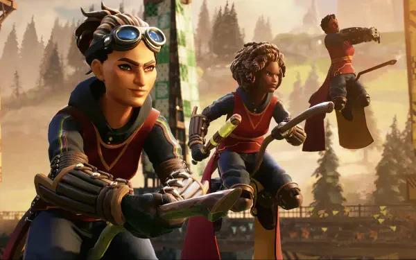 HD wallpaper featuring characters and scenes from the video game Harry Potter: Quidditch Champions, showcasing the thrilling sport of quidditch.