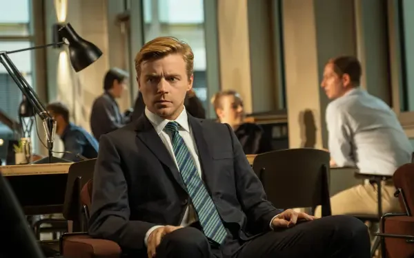 A high-definition desktop wallpaper featuring Jack Lowden from the TV show Slow Horses, capturing the essence of the series in stunning 4K resolution.