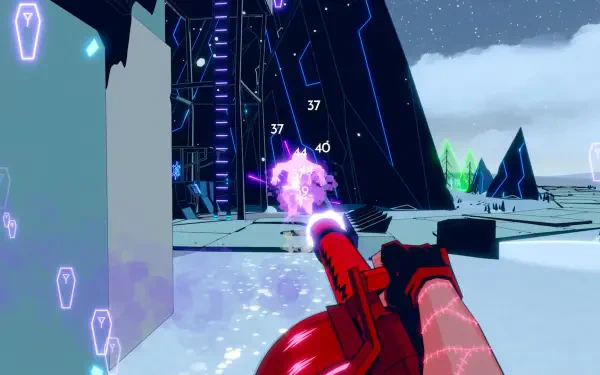 A dynamic scene from the video game Wild Bastards, featuring a character wielding a futuristic gun in a vibrant, neon-lit environment. The artwork serves as a high-definition PC desktop wallpaper.