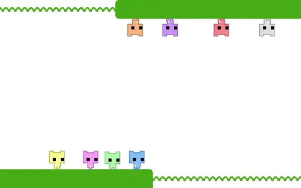 Colorful characters from Pico Park 2 are featured against a minimalist white background, creating an engaging HD desktop wallpaper for fans of the video game.