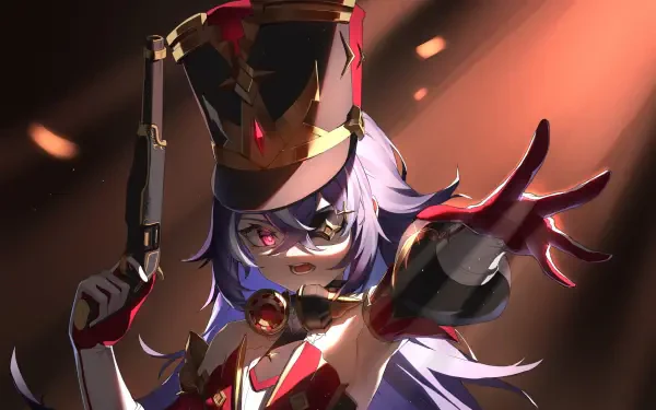 A dynamic HD wallpaper from Genshin Impact featuring Chevreuse, showcasing her striking design and bold pose, set against dramatic lighting.