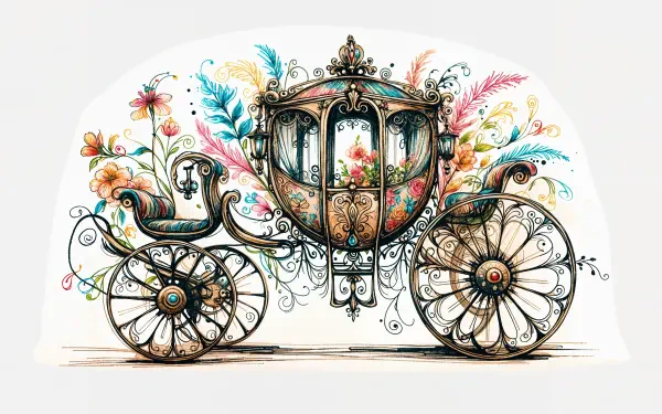 A beautifully detailed carriage adorned with vibrant flowers and ornate designs, presented as a 4K Ultra HD PC desktop wallpaper and background.