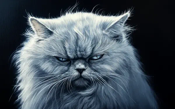 A stunning 4K Ultra HD image of a Persian cat with a majestic, fluffy coat, showcasing its expressive eyes and gentle features against a dark background.