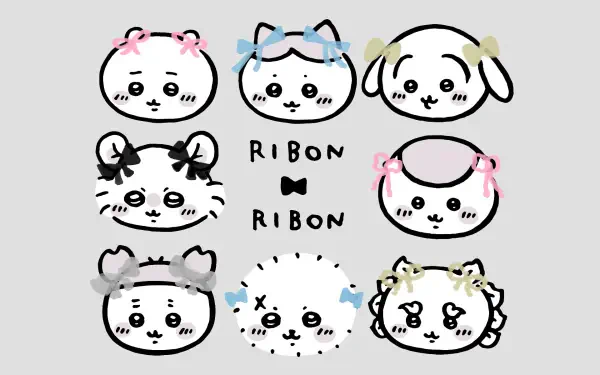 Anime-style Chiikawa characters with various cute facial expressions and accessories arranged in a grid, designed as an HD PC desktop wallpaper and background.