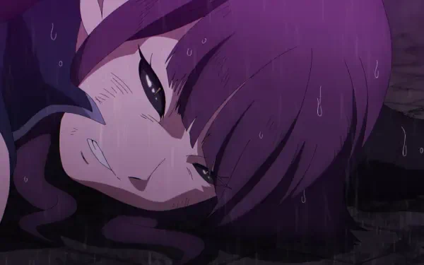 A dramatic scene from The Strongest Magician in the Demon Lord's Army was a Human, featuring a character lying on the ground with rain falling, conveying a sense of intensity and emotion.