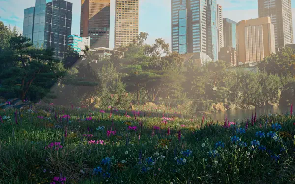 3D city Flowers and Trees Blender 3D render HD Desktop Wallpaper | Background Image