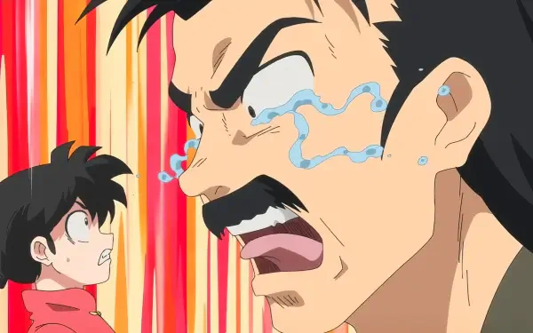 A vibrant HD wallpaper featuring intense expressions from Ranma ½ characters, with a background of bold colors and emotional highlights conveying a comedic moment.