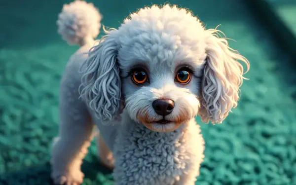 A charming poodle with fluffy fur and bright eyes stands on a textured surface, captured in stunning detail for a 4K Ultra HD desktop background.