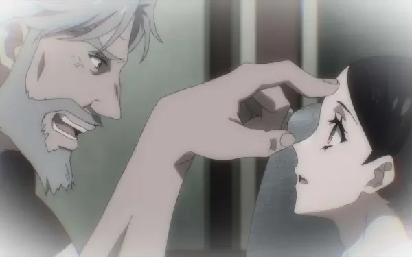 A dramatic scene from The Most Notorious Talker Runs the World's Greatest Clan, featuring intense expressions between two characters in an anime style. HD desktop wallpaper.