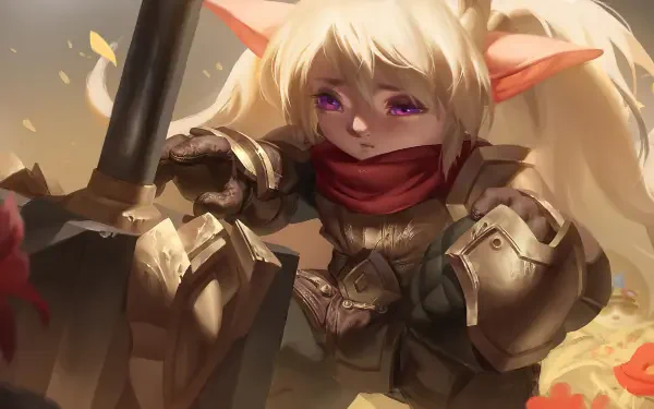 A detailed 4K Ultra HD wallpaper featuring Poppy from League of Legends, showcasing her armor and determined expression in an engaging fantasy setting.