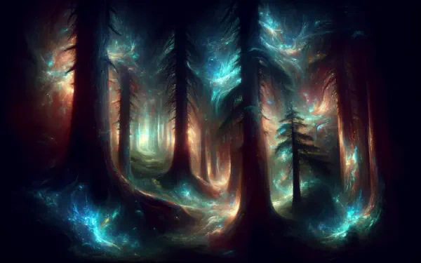 spooky forest fantasy forest cosmic trees ethereal landscape surreal art HD Desktop Wallpaper | Background Image