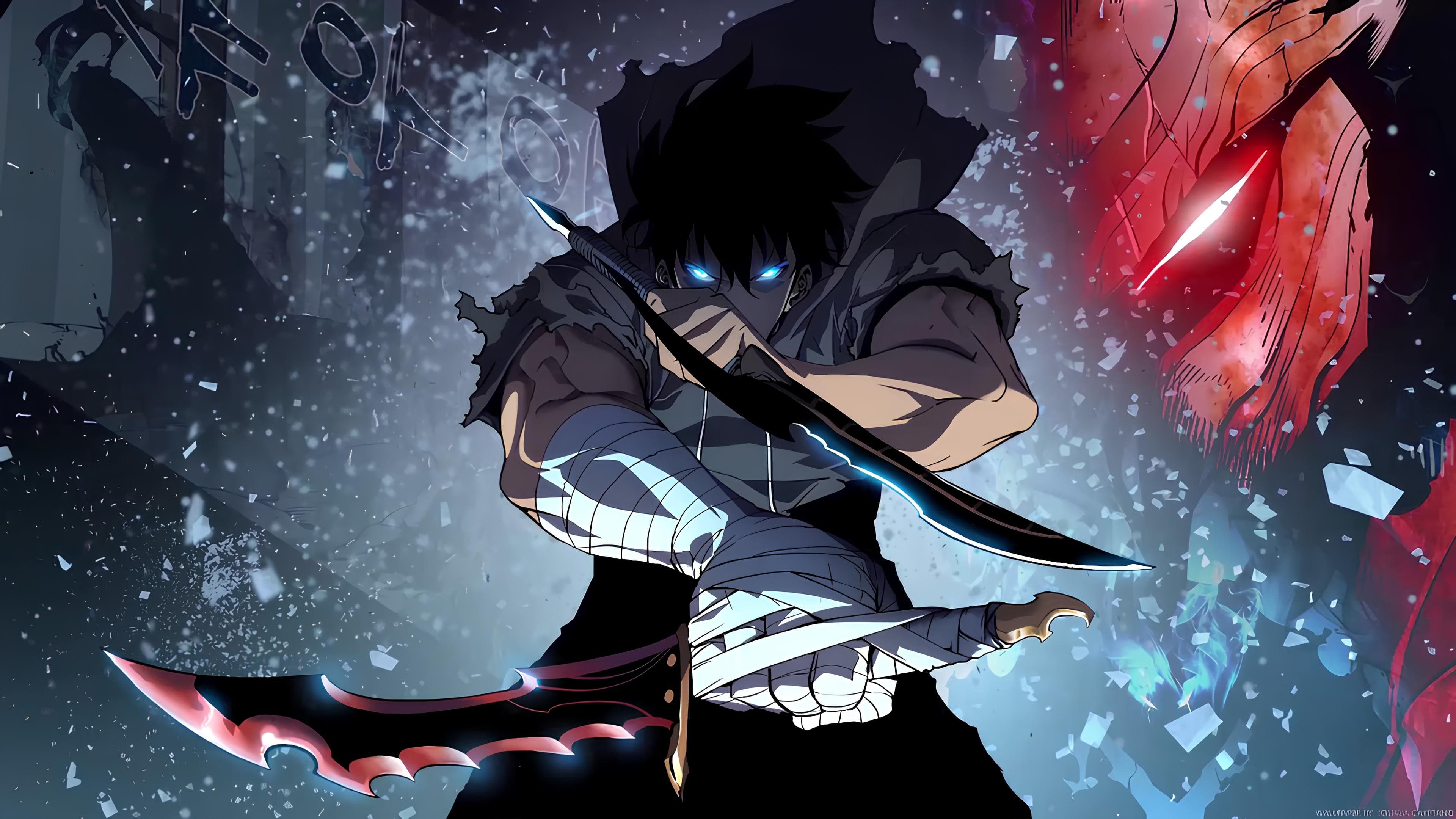 Protagonista de Solo Leveling con aura oscura