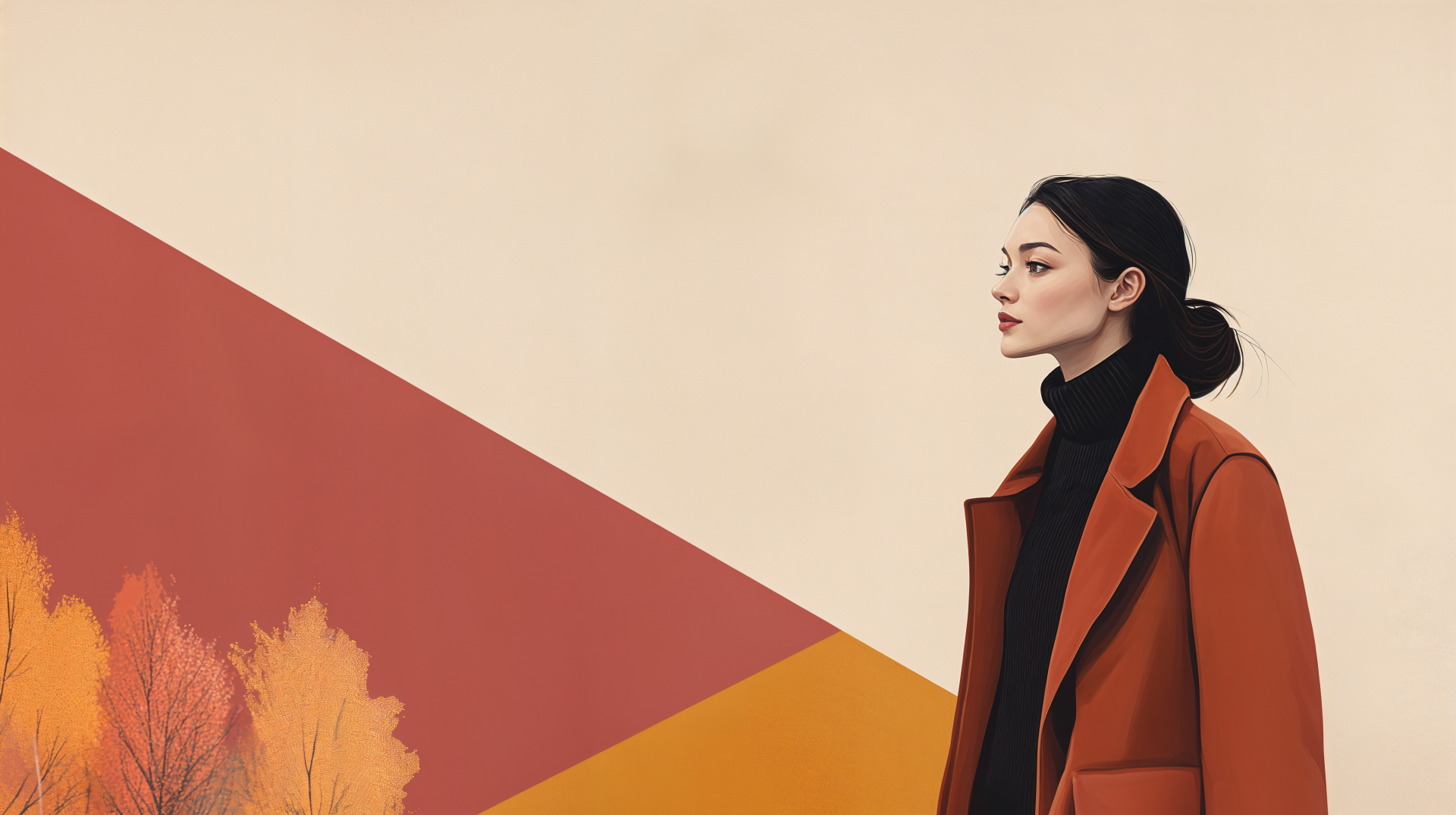 A woman in a stylish fall outfit stands against a backdrop of warm autumn colors, capturing the essence of fall fashion in a 4K Ultra HD wallpaper.