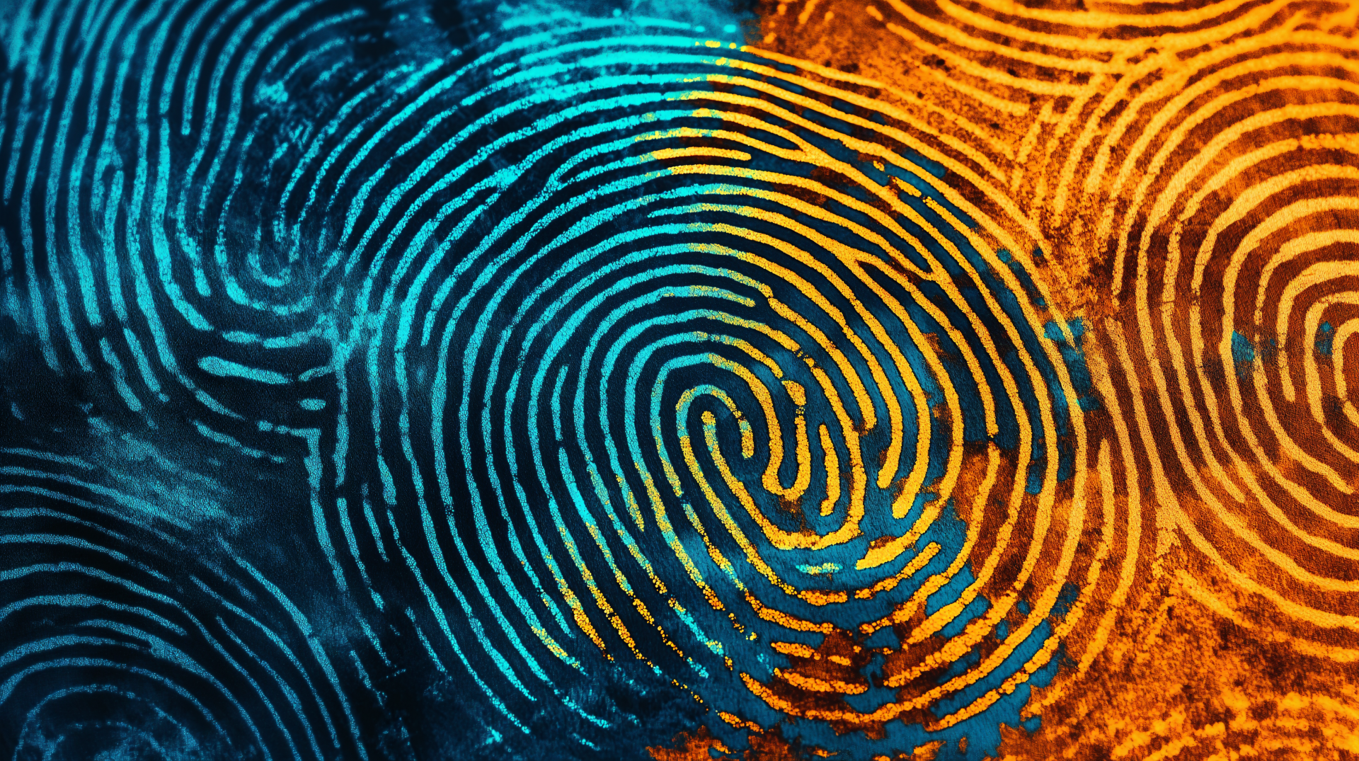 A vibrant 4K Ultra HD wallpaper featuring an abstract pattern of blue and orange fingerprint swirls, creating a dynamic and visually striking background.