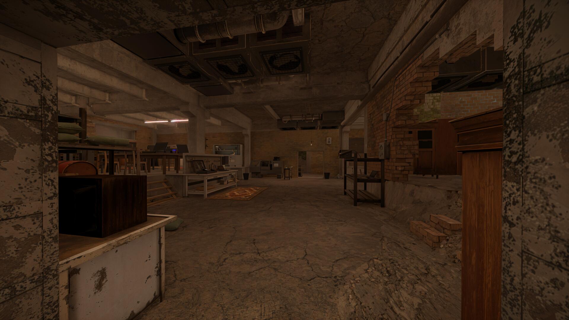 An interior shot of a dilapidated space, featuring scattered furniture and peeling walls, designed as a 4K Ultra HD wallpaper for STALCRAFT: X, a video game.