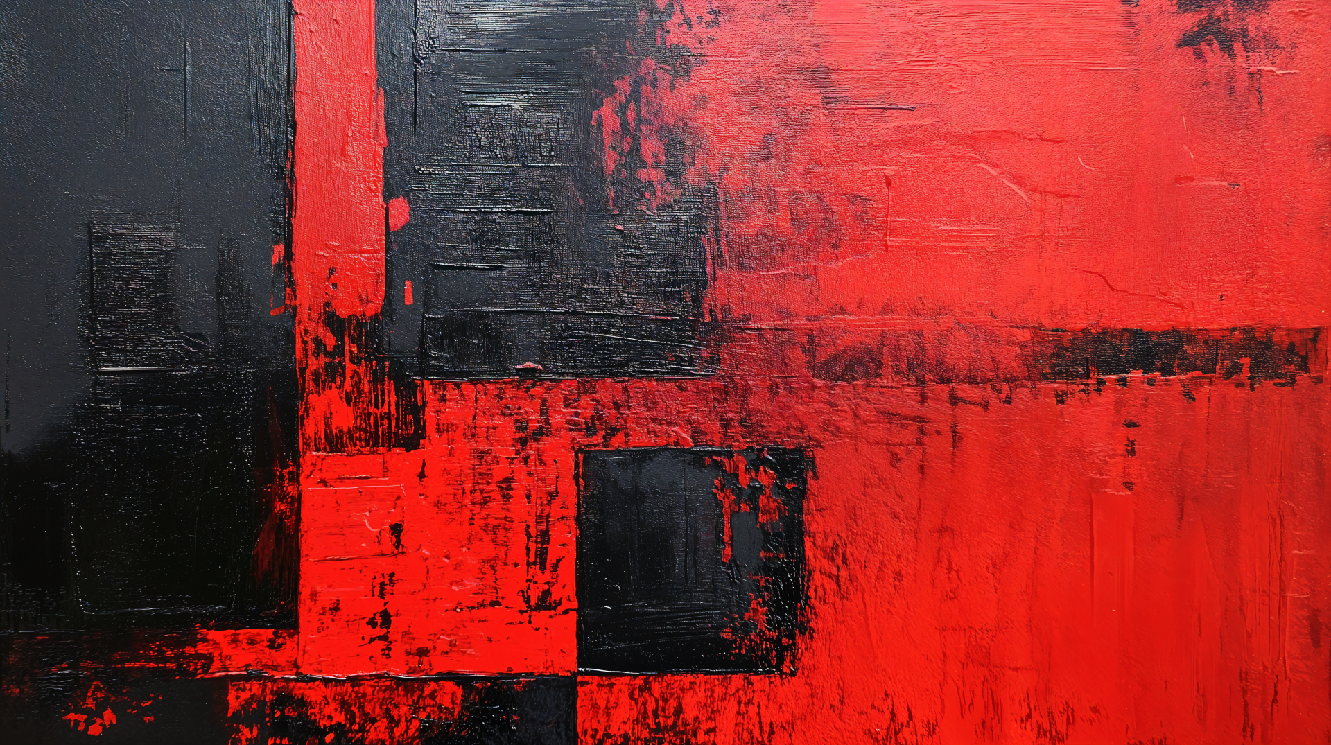 Abstract composition featuring bold red and black colors, creating a striking visual contrast. This artwork serves as a 4K Ultra HD desktop wallpaper and background.