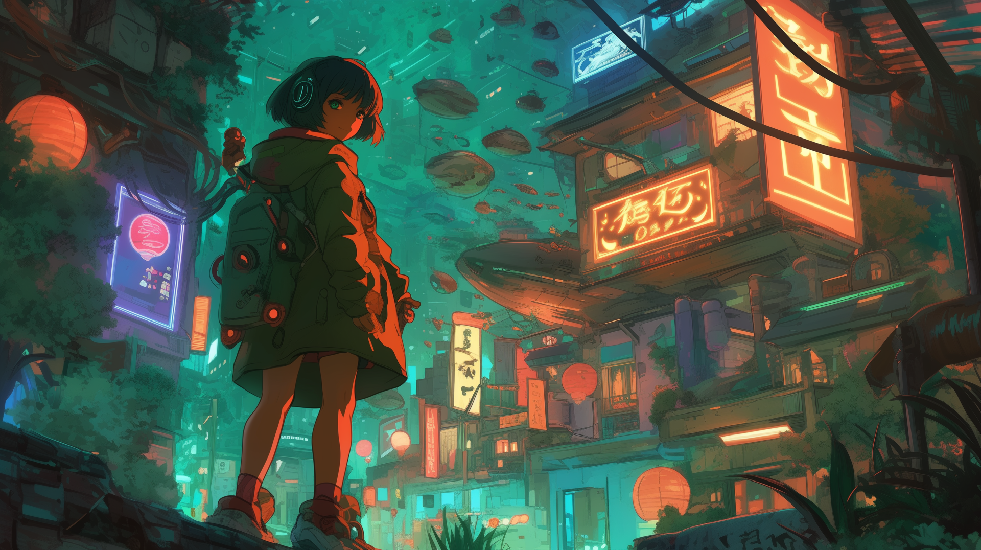 Cyberpunk Dreams: HD Wallpaper of an Anime Girl in a Ghibli-Inspired ...