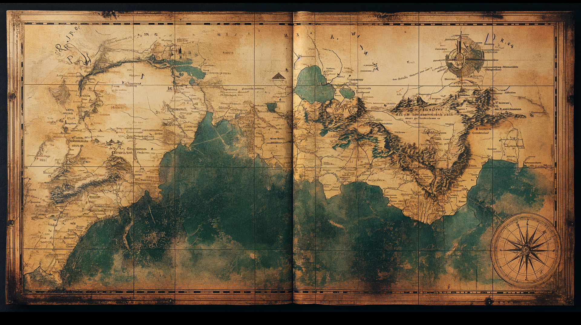 A detailed vintage map showcasing landforms and waterways, presented as a 4K Ultra HD PC desktop wallpaper and background for a classic and adventurous look.