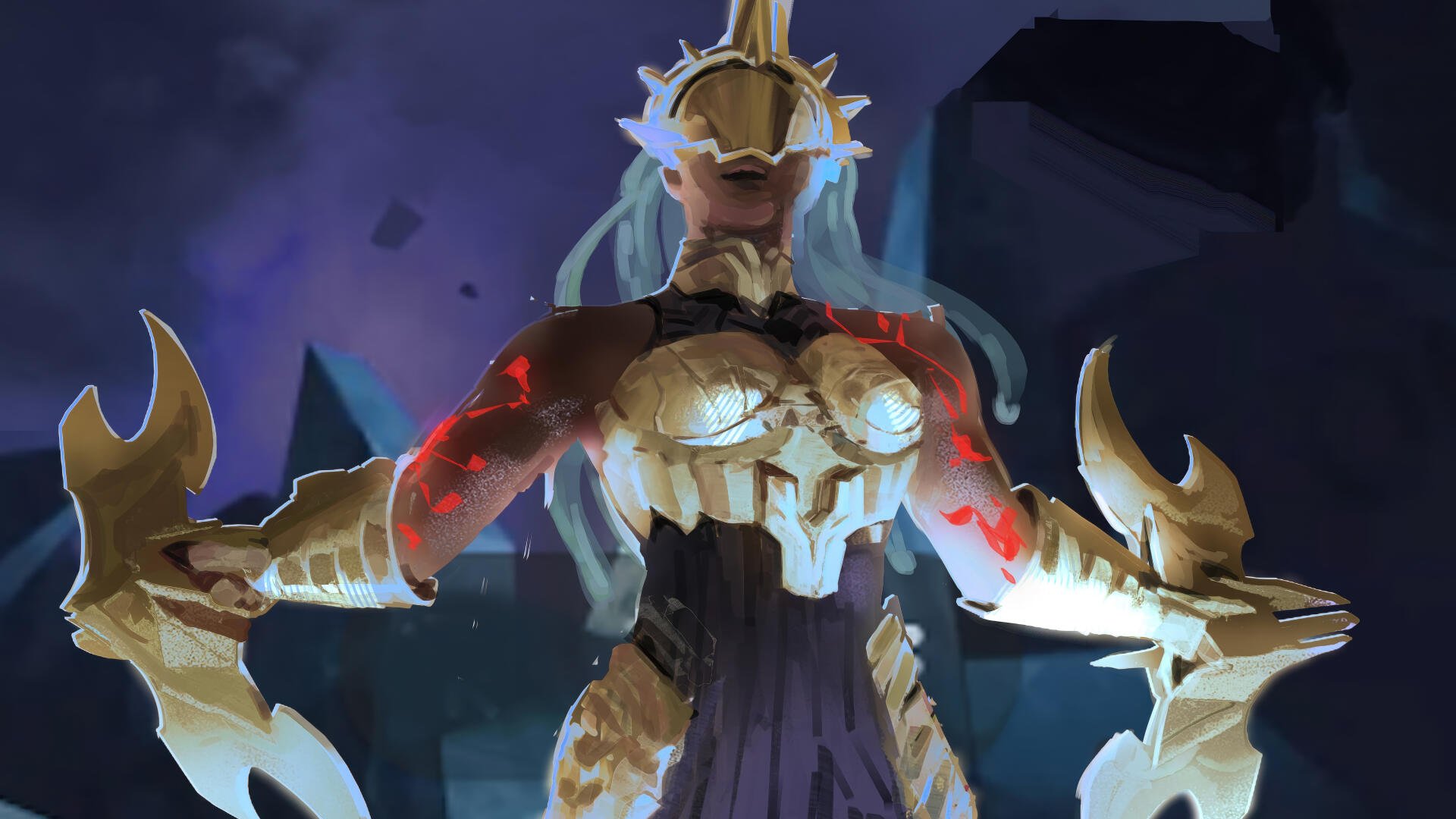 A stunning 4K Ultra HD wallpaper featuring Ambessa from League of Legends, showcasing a powerful character design with golden armor and an imposing presence against a mystical backdrop.