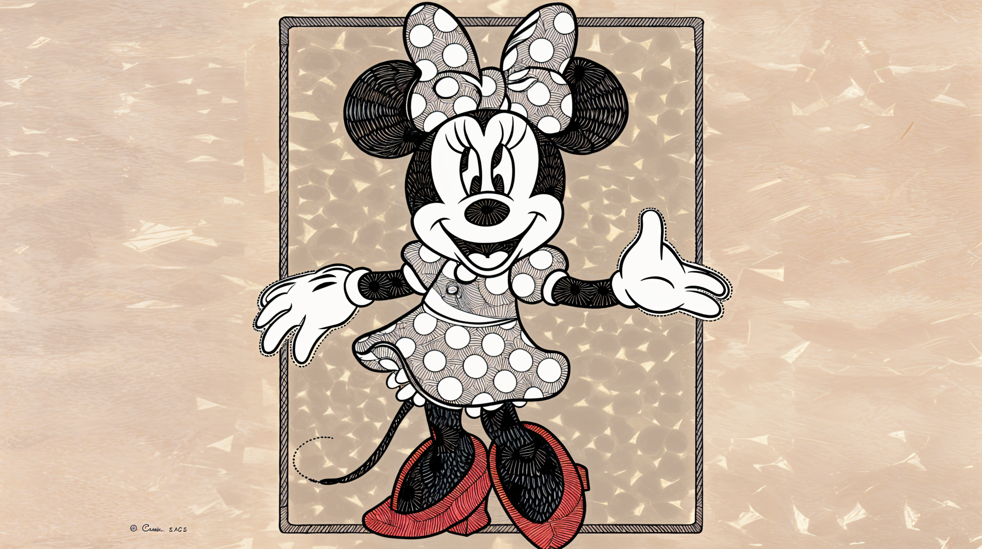 Colorful 4K Ultra HD desktop wallpaper featuring Minnie Mouse, dressed in her iconic polka-dotted dress and bow, welcoming viewers with a cheerful pose.