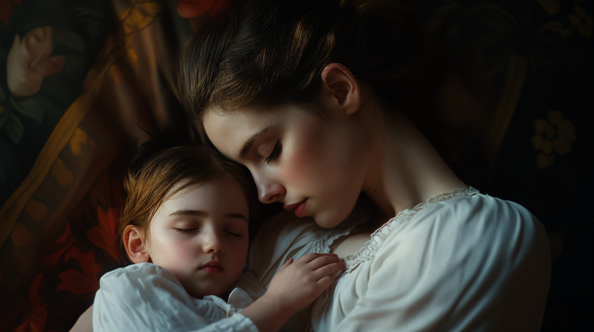 A serene moment capturing a mother and her sleeping child, highlighting the beauty of motherhood. This 4K Ultra HD image serves as a stunning desktop wallpaper.